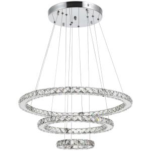 HOMCOM Lámpara de Araña Lámpara Colgante de Cristal Moderno con Mando a Distancia Luz LED Acero Inoxidable Ф60x110 cm