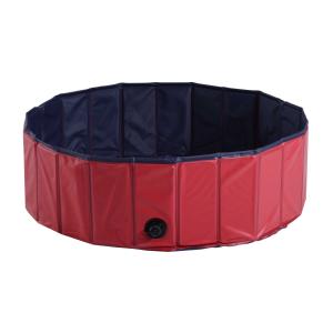 PawHut Bañera para Perros Gatos Plegable Φ100x30cm Piscina para Mascotas Natación Baño Color Rojo
