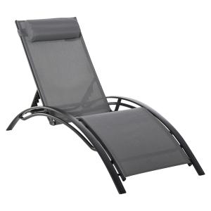 Outsunny Tumbona Reclinable con Respaldo Ajustable en 5 Posiciones y Reposacabezas Extraíble Acolchado Aluminio Textilene para Jardín Terraza Balcón 171x64x82 cm Gris