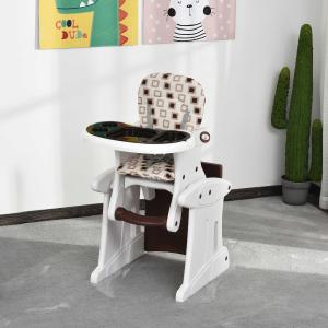 HOMCOM Trona para Bebés 3 en 1 para Mayores de 6 Meses Transformable en Mesa y Silla Multifuncional Ajustable en 3 Posiciones Respaldo Alto Acolchado con 2 Bandejas Extraíbles 57x59x105 cm Café