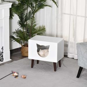 PawHut Cueva de Gatos Cama para Mascotas Semiabierto con Cojín Acolchado Suave Antideslizante Diseño Elevado Bonito Felpa Corta 49x34x49cm