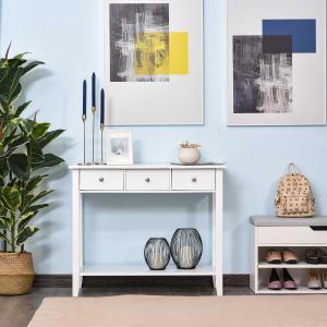 HOMCOM Mesa Auxiliar para la Entrada Con 3 Cajones y 1 Estante Inferior para Gran Espacio de Almacenaje para Muebles de Recibidor 90x40x75cm Blanco