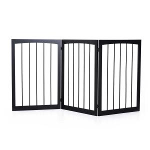 PawHut Barrera de Seguridad Plegable de 3 paneles Portátil para Mascotas Rejilla de Protección para Perros Pequeños 160x76 cm para Puertas Escaleras Pasillos Café Oscuro