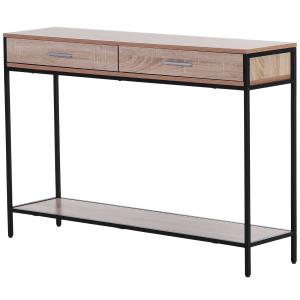 HOMCOM Consola Recibidor Estrecha Mesa Auxiliar Estrecha para Puerta de Entrada 120x30x81.5 cm Estilo Industrial Imitación Roble