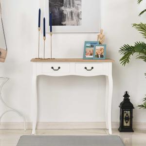 HOMCOM Mesa de Consola Mesa Auxiliar con 2 Cajones Diseño de Retro para Entrada Pasillo Sala de Estar Dormitorio Pino 87x34x78,5 cm Blanco