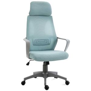Vinsetto Sillas Oficina Ergonómicas Silla de Escritorio Basculante Ajustable en Altura con Respaldo 5 Ruedas 64x55x116-126cm Azul