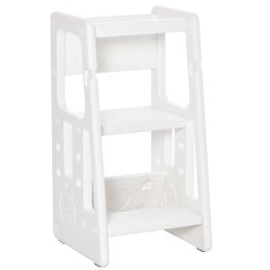 HOMCOM Torre de Aprendizaje para Niños Taburete Infantil con Altura Ajustable en 3 Posiciones y Plataforma Antideslizante para Cocina Comedor Baño 47x47x90 cm Blanco