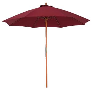 Outsunny Sombrilla Parasol con Poste Desmontable de Madera Ángulo Ajustable Ventilación Sistema de Polea para Exterior Jardín Patio Piscina Terraza Ø257x253 cm Rojo Vino