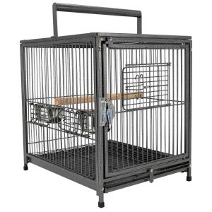 PawHut Jaula para Pájaro Metálica Espaciosa para Loros Interior o Exterior con 4 Puertas 2 Comederos Inoxidables Desmontable 45,7x35,5x56cm