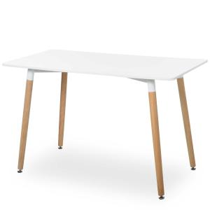 HOMCOM Mesa de Comedor Mesa de Estilo Nórdico Moderno con Patas de Madera de Haya Estructura de Metal 120x60x75 cm Blanco