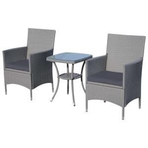 Outsunny Conjunto de Muebles Ratán para Jardín Formado por 1 Mesa y 2 Sillones con Cojines Estructura de Metal y Ratán Gris