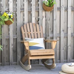 Outsunny Sillón Mecedora Adirondack de Madera Natural 77x94x97 cm para Jardín Terraza Exterior de Estilo Rústico Carga 130kg Color Teca