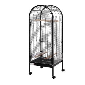 PawHut Jaula para Pájaro Metálica con 3 Perchas de Madera Extraíbles Espaciosa para Loros Canarios Cotorra Papagayo con 4 Ruedas 54x54x151 cm Negro
