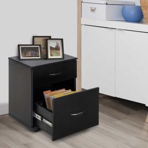 HomCom Cajonera de Oficina y Hogar de Madera Móvil con Ruedas y 2 Cajones - Negro - 41x39x58cm
