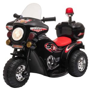 HOMCOM Triciclo Eléctrico para Niños de +18 Meses Diseño Moto Eléctrica Infantil con 3 Ruedas y Batería 6V Funciones de Música 80x35x52 cm Negro