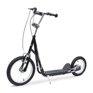 HOMCOM Patinete 125x58x92-100 cm 2 Ruedas 16/12 pulgadas con 2 Frenos Scooter + Caballete Negro
