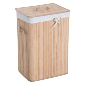 HOMCOM Cesto para Ropa Sucia Plegable con Tapa Cubo para Colada Cesta de Lavandería Rectangular Bambú 70L con Asas 40x30x60cm