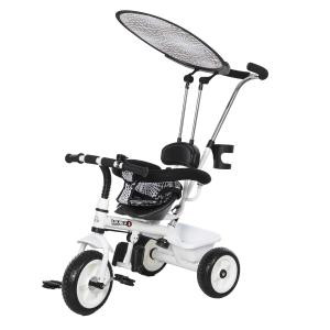 HOMCOM Triciclo para Niños con Capota extraíble y plegable Incluye barra telescópica para los padres Certificado EN71-1-2-3 Color Blanco 103x47x101cm