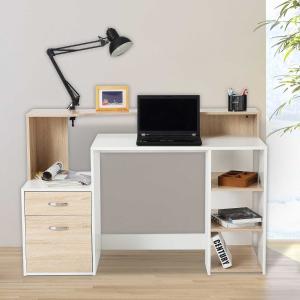 HOMCOM Mesa de Ordenador PC 137x55x92cm Despacho Escritorio Oficina Escuela Estanteria Madera 2 Colores (Roble+Blanco)