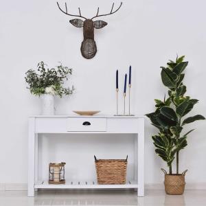 HOMCOM Mesa Tipo Consola Estilo Colonial Mesa Auxiliar para Pasillos Entradas Dormitorio con Cajón Estante Inferior 120x39x81 cm Blanco
