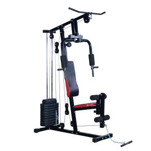 HOMCOM Multiestación de Musculación Máquina Entrenamiento con Estribo para Piernas Poleas y Placas de Peso de 45 kg para Ejercicios de Hombros Espalda Brazos Acero 125x106x205 cm Negro