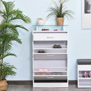 HOMCOM Mueble para Zapatos Multifuncional Zapatero con 3 Cajones Estante de Vidrio Asa de Aluminio Carga 50 kg 60x24x105,5 cm Blanco