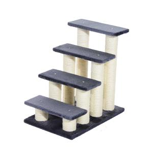 PawHut Escalera para Mascotas Escalera para Gatos Perros Mayores Enfermos Pequeños Cubierta Suave de Peluche Rascador de Sisal Estable 4 Pasos 60x42x61 cm Gris