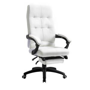 Vinsetto Silla de Oficina Ergonómica Silla de Escritorio Giratoria con Altura Ajustable Función de Inclinación Reposabrazos y Reposapiés Piel Sintética 65x65x114-124 cm Blanco