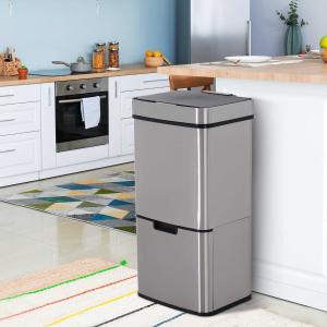 HOMCOM Cubo de Basura Apertura Automática Sensor Papelera Reciclaje para Cocina Dormitorio 72L Acero Inox