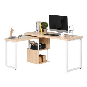 HOMCOM Mesa Escritorio en L Mesa para Computadora Giratoria 360 Grados Múltiples Formas con Estante en S de 2 Niveles Gran Espacio de Almacenaje 220x55x76 cm Roble