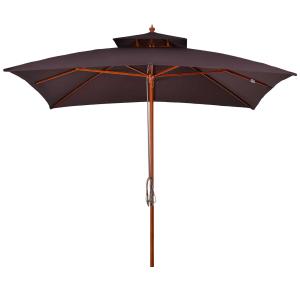 Outsunny Sombrilla de Jardín y Terraza con Parte Superior a Dos Niveles Sistema de Polea Impermeable Poliéster 3x3m Marrón