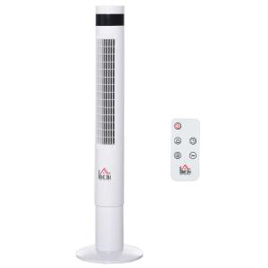 HOMCOM Ventilador de Torre con 3 Modos 3 Velocidades Pantalla LED 12H Temporizador Oscilante de 85° con Mando a Distancia Hogar Oficina Alto 110 cm Blanco