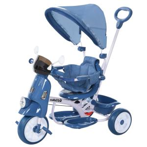 HOMCOM Triciclo Evolutivo Infantil Silla de Paseo Infantil con Función de Luz y Música Barra de Seguridad y Toldo Retráctil 93x51x94 cm Azul