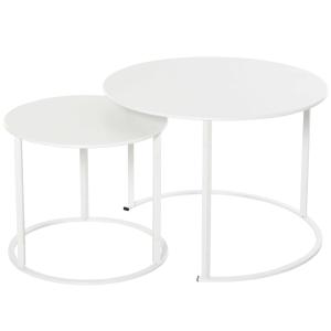 Outsunny Juego de 2 Mesas de Café Mesitas Auxiliares Redondas de Metal para Jardín Salón Domitorio Carga Máxima de 25 kg Φ70x50 cm Blanco