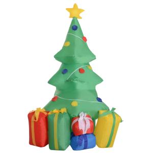 HOMCOM Árbol de Navidad Inflable 1.5m Árbol Decorativo Navideño con Adornos Regalos con luz LED Decoración Navidad con Hinchador 65x75x150cm