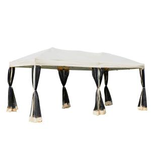 Outsunny Carpa 591x297cm Plegable Gazebo para Jardín Cenador con 6 Cortinas Mosquitera y Cremallera Bolsa Transporte Montaje Fácil Acero Tela Oxford Crema
