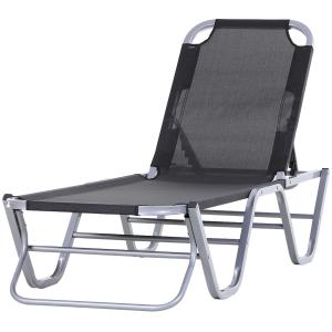 Outsunny Tumbona de Jardín con Respaldo Ajustable en 5 Posiciones de Aluminio y Texteline para Terraza Patio Exterior 163x58,5x91 cm Negro