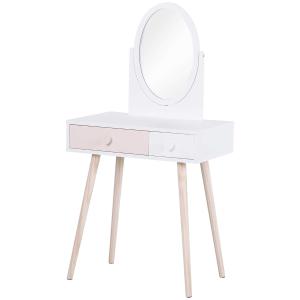 HOMCOM Tocador con Espejo con 2 Cajones 69x49x136 cm Blanco y Rosa