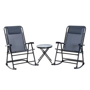 Outsunny Set de Muebles de Jardín Mesa Redonda Ø46x49 cm y 2 Sillas Mecedoras 68x90x106 cm Plegables con Bloqueo para Exterior Patio Gris