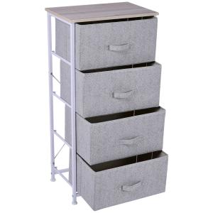 HOMCOM Cajonera Cómoda Organizador con 4 Cajones de Tela Mesilla de Noche para Dormitorio Salón Armario con Cajones 45x30x92cm