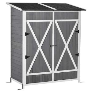 Outsunny Caseta de Jardín de Madera 139x75x160 cm Cobertizo para Almacenaje de Herramientas con Estantería Movible Puertas con Cerrojo Techo Asfáltico Gris