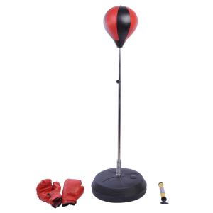 HOMCOM Saco de Boxeo de Pie Punching Ball con Altura Ajustable de 4 Niveles Base Rellenable de Agua o Arena y Guantes para Adolescentes Ø43x125-145 cm Rojo y Negro