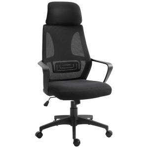 Vinsetto Silla de Oficina Ergonómica Silla de Escritorio Basculante Ajustable en Altura con Respaldo 5 Ruedas 64x55x116-126 cm Negro