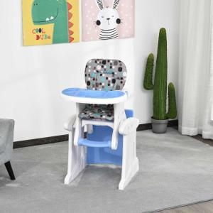 HOMCOM Trona para Bebés 3 en 1 para +6 Meses Multifuncional Ajustable en 3 Posiciones Respaldo Alto Acolchado con 2 Bandejas 57x59x105cm Azul
