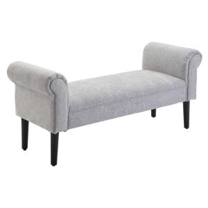 HOMCOM Taburete Pie de Cama Banqueta con Brazos Tapizada y Acolchada Tipo Blanco de Madera para Dormitorio y Recibidor 132x45,5x58 cm Gris