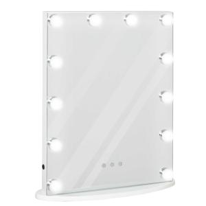HOMCOM Espejo de Maquillaje Estilo Hollywood Espejo de Tocador con 12 Luces LED Ajustables en Brillo y Temperaturas de Color Interruptor Táctil 41,5x13,5x51 cm Blanco