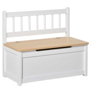 HOMCOM Baúl de Juguetes Banco Almacenamiento Infantil de Madera de Pino con Tapa Amortiguadora y Respaldo Alto para Niños de +2 Años Salas de Juego Habitación 60x30x50 cm Blanco