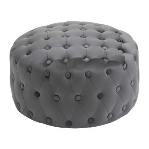 HOMCOM Taburete Otomana Puf Tapizada en Terciopelo con Botones Diseño Vintage Reposapiés Acolchado Suave Φ60x33 cm Gris Oscuro