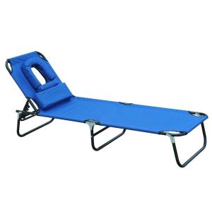 Outsunny Tumbona Plegable con Respaldo Ajustable en 4 Posiciones Tumbona de Jardín con Almohada Marco de Acero y Tela Oxford para Camping Playa Terraza 190x56x28 cm Azul