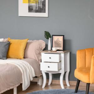 HOMCOM Mesilla de Noche Cajonera con 2 Cajones de Almacenaje Base Elevada para Dormitorio Salón Estilo Nórdico y Vintage 46,5x32x64,5 cm Blanco